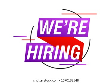 We are hiring bright design element. Recruitment agency, employment service. White background. Can be used for leaflets, brochures, announcements
