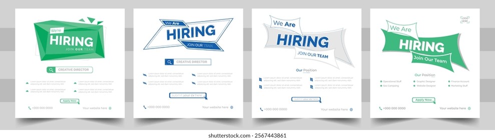 We are hiring communication poster, help wanted advertising banner with speaker and vacant badge. Hr recruiting hire, vacancy job offer isolated vector signs set