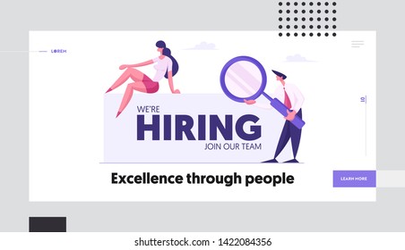 We are Hiring Concept Banner with Business People. Vacancy, Recruitment, Job Hiring, Agency Interview, Human Resources with Man and Woman. Vector flat illustration