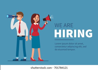 We are hiring concept banner with text place. Flat style vector illustration.