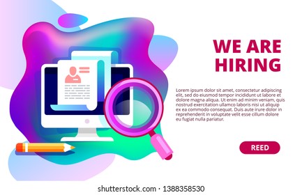 We are hiring concept banner. Vector illustration for web banner, infographics, social media. Flat cartoon composition isolated on white background
