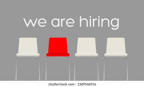 we are hiring concept with chairs on gray background complete editable vector.