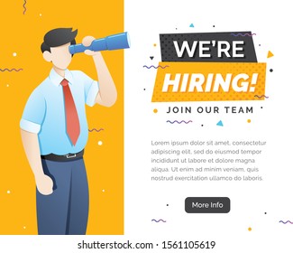 We are hiring concept with character. We are hiring concept banner, Now hiring banner vector illustration