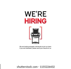 We are hiring concept design with empty chair in square. Vector illustration for recruitment employee purpose