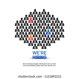 We are hiring concept design with three best candidates isolated on white background. Vector design for recruitment purpose