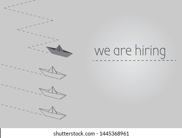 We are hiring concept illustration with a folded paper boat.