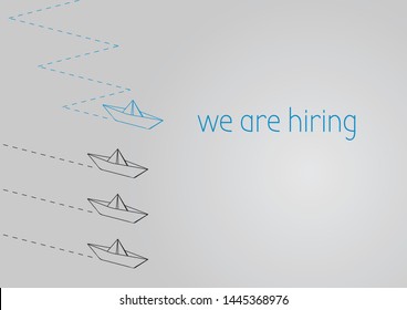 We are hiring concept illustration with a folded paper boat.
