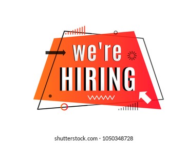 We are hiring concept. Job vacancy advertisement geometric red banner design isolated on white background. Vector illustration