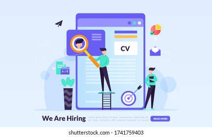 We are hiring concept, online Job Interview, online recruitment, finding professional skill, landing page template for banner, flyer, ui, web, mobile app, poster