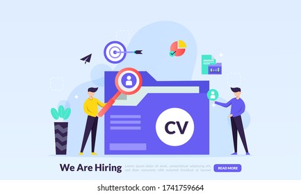 We are hiring concept, online Job Interview, online recruitment, finding professional skill, landing page template for banner, flyer, ui, web, mobile app, poster