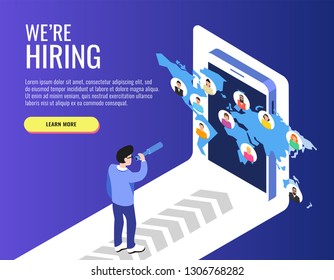 We are hiring concept. Recruitment agency. Web banner, infographics. Vector illustration.