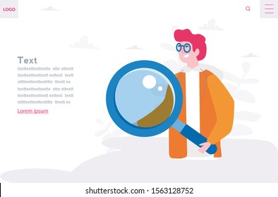 We are hiring concept, Recruitment Zoom Magnifying Glass, Candidate, The choice of the best suited employee, Looking for talent. Businessman searching in internet Vector illustration for web banner
