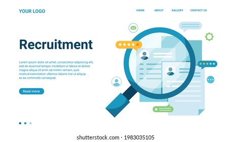 We are hiring concept.Recruitment process vector illustration for web page,banner.Hr managers searching  employee,worker.Select a resume.Agency interview.Choosing best candidate for job.Join our team