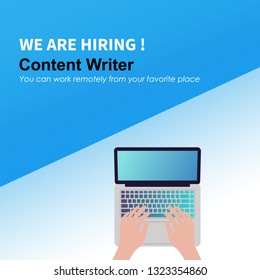 We are hiring content writer. vector banner illustration.