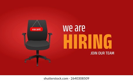 we are hiring creative concept. Hiring recruitment concept with a office chair. vector illustration.