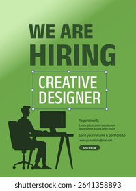 we are hiring creative graphic designer.Hiring job creative vector illustration banner. green in color