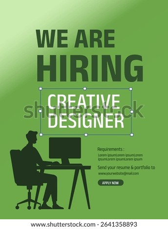 we are hiring creative graphic designer.Hiring job creative vector illustration banner. green in color