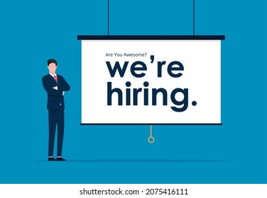 We are hiring design. Business recruiting concept vector illustration