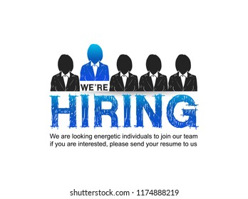 We are hiring design concept with the chosen businesswoman higher position from the other candidates blue color. Vector design for recruitment female employee purpose