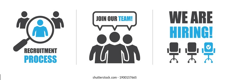 We are Hiring design with icons on white background. Business recruiting and open vacancy vector illustration concept for Job advertisement marketing and web