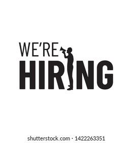 We are hiring design poster with man and  megaphone.Open vacancy design template. Join our team