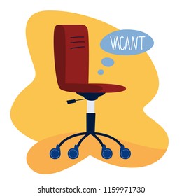 We are hiring. Empty red chair with vacant sign. Searching for job candidate.