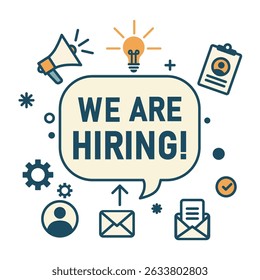 We are hiring! Flat design with icons and pictograms. Banner, flyer, poster. Job search and recruitment topics. Vector illustration.