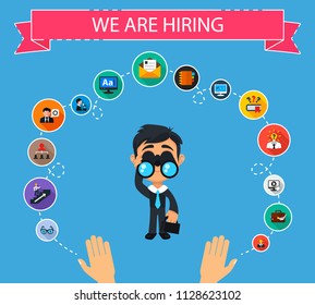We are hiring flat icons concept. Vector illustration. Element template for design.