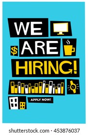 Estamos contratando! (Design de cartaz de recrutamento de ilustração de vetor de estilo plano)
