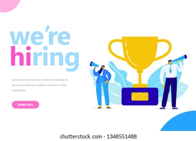 We are hiring flat vector illustration concept. Business people, couple. Job Recruitment characters.