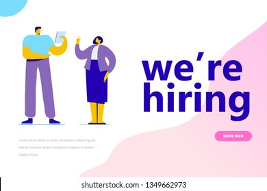 We are hiring flat vector illustration concept. Business people, couple. Job Recruitment characters.
