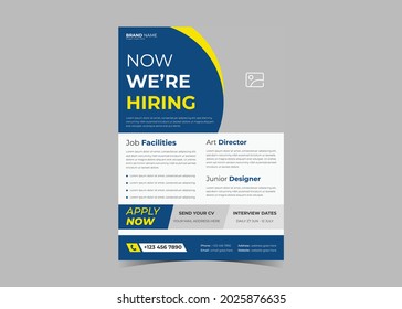 We are hiring flyer design. Job offer leaflet template. Job vacancy flyer poster template design