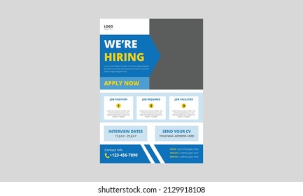 We are hiring flyer design. Job offer leaflet template. Job vacancy flyer poster template design, cover, a4 size, flyer design