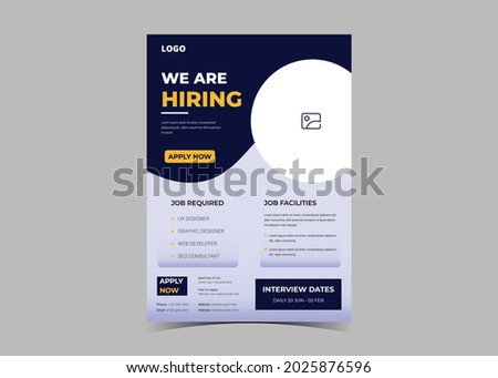 We are hiring flyer design. Job offer leaflet template. Job vacancy flyer poster template design