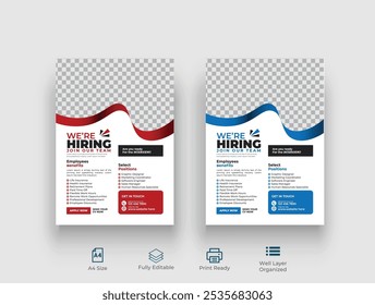 We are hiring flyer design. We are hiring poster template.  Job vacancy leaflet flyer template design. Job offer leaflet template.
