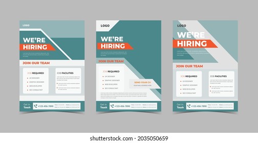 We are hiring flyer design template bundle. Hiring employee poster leaflet design bundle template. Flyer design 3 in 1 template bundle
