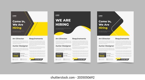 We are hiring flyer design template bundle. Hiring employee poster leaflet design bundle template. Flyer design 3 in 1 template bundle
