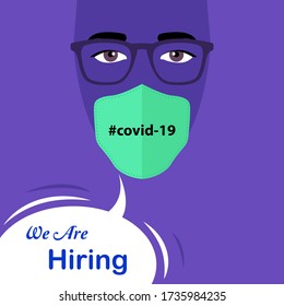 We are Hiring - flyer, poster advertisement for job seekers. Job post graphic for social media and websites. New jobs for unemployed people by covid-19. Vector Illustration.