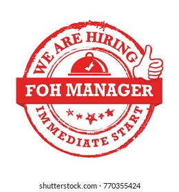 We are hiring front of the house managers - printable label designed for recruitment agencies / human resources companies that recruiting for the hospitality / catering industries