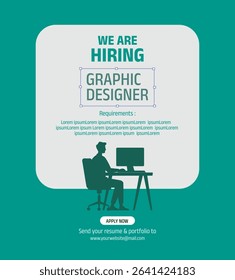 we are hiring graphic designer, announcement post for social media. Hiring poster vector illustration