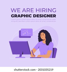 We are hiring graphic designer concept in flat design