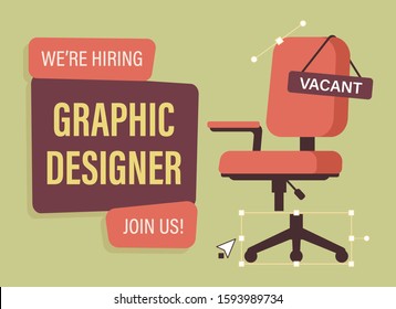 We Are Hiring Graphic Designer With Empty Chair Illustration