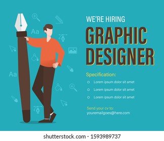 We Are Hiring Graphic Designer. Search For Employees Banner Template