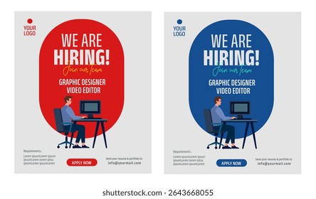 'We are hiring graphic designer and video editor' job vacancy social media banner  template. vector illustration