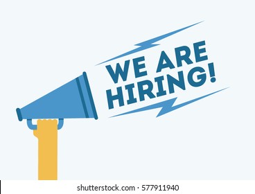 We are hiring with a hand holding megaphone