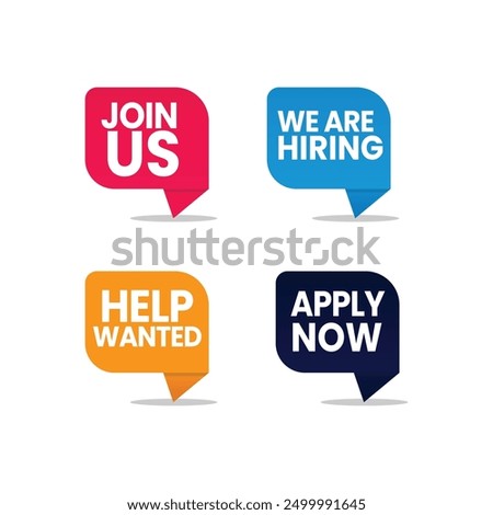 We Are Hiring And Help Wanted Label Set Isolated On White Background. Vector Illustration