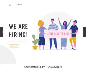 We are hiring illustration concept, Job Recruitment people characters holding banner , for landing page, social media template, ui, web design, mobile app, poster, flyer in vector