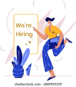 We Are Hiring Illustration, the concept of recruitment, can be used for landing pages, web, ui, banners, templates, backgrounds, flyer, posters, development