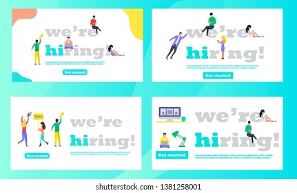 We are hiring illustration concept with small people, it is presented job recruitment character, set can be used for websites, landing page, template, ui, web, mobile app, poster, banner, flyer.