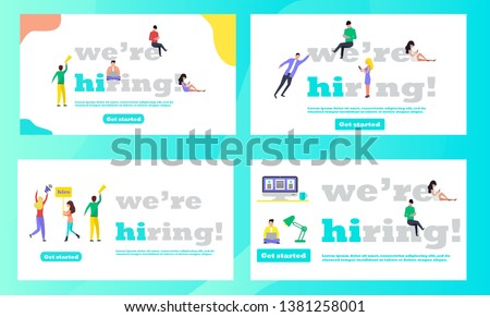 We are hiring illustration concept with small people, it is presented job recruitment character, set can be used for websites, landing page, template, ui, web, mobile app, poster, banner, flyer.